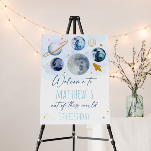 Galaxy Blue Gold Outer Space Birthday Welcome Foam Board