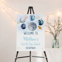 Galaxy Blue Gold Outer Space Birthday Welcome Foam Board