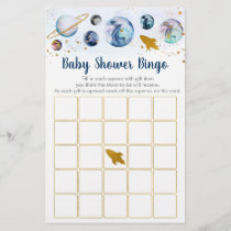 Galaxy Blue Gold Space Baby Shower Bingo Game