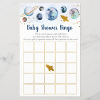 Galaxy Blue Gold Space Baby Shower Bingo Game