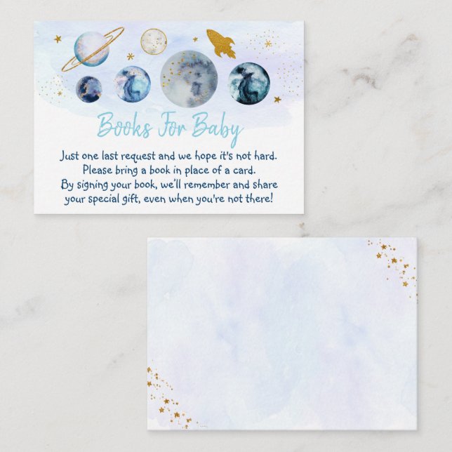 Galaxy Blue Gold Space Baby Shower Book Request Enclosure Card (Front/Back)