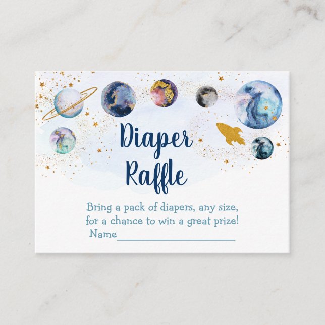 Galaxy Blue Gold Space Baby Shower Diaper Raffle Enclosure Card (Front)