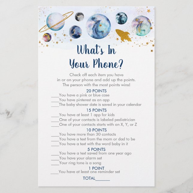Galaxy Blue Gold Space What's In Your Phone Game (Front)