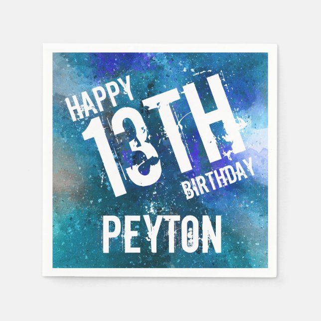 Galaxy Blue Personalized Birthday Party Napkins (Front)