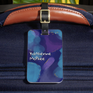 Galaxy blue pink purple watercolor glitter brush luggage tag