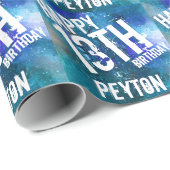 Galaxy Blue Watercolor Personalized Birthday Party Wrapping Paper (Roll Corner)
