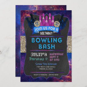 Galaxy Bowling Birthday Invitation