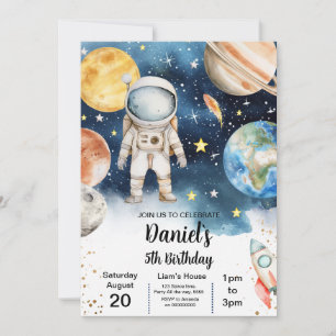 Galaxy Boy Outer Space Planets Sun Moon Birthday Invitation
