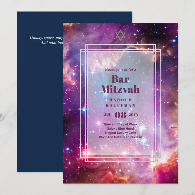 GALAXY Boys BAR MITVAH Space Sky Invitation (Front/Back)