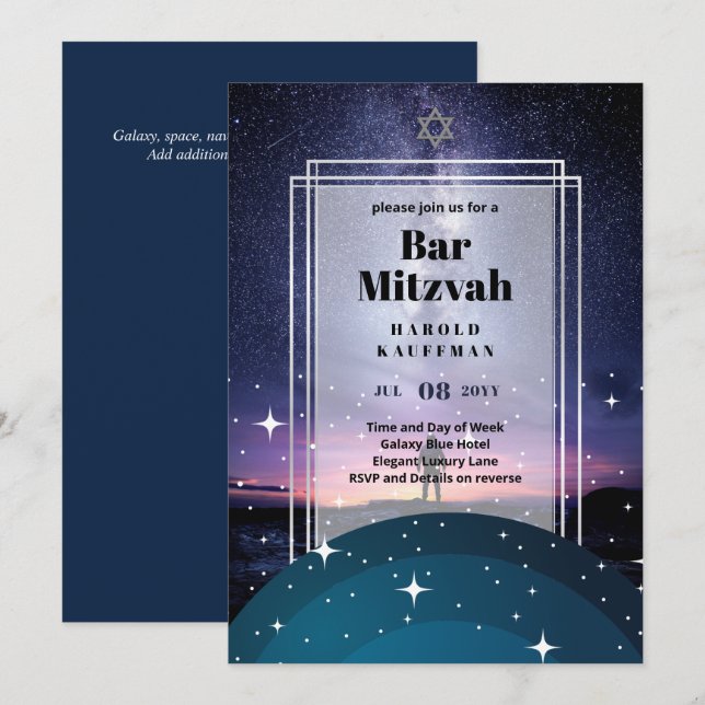 GALAXY Boys BAR MITVAH Spaceman Astronaut Invitation (Front/Back)