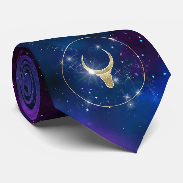 Galaxy bull, cow gold luxury glitter  2021 symbol neck tie (Rolled)