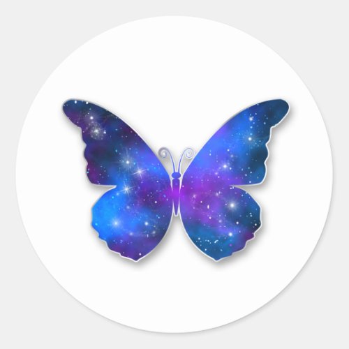 Galaxy butterfly cool dark blue illustration  classic round sticker