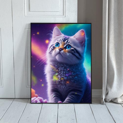 Galaxy cat Digital Ai generated Poster