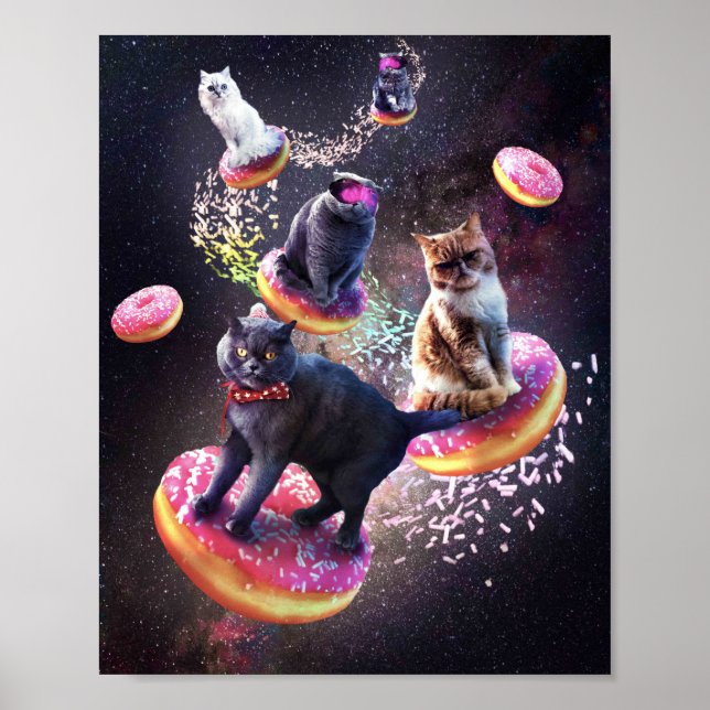 Galaxy Cat Donut - Space Cats Riding Donuts Poster (Front)
