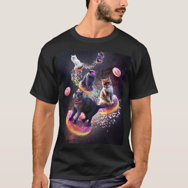 Galaxy Cat Donut - Space Cats Riding Donuts T-Shirt (Front)
