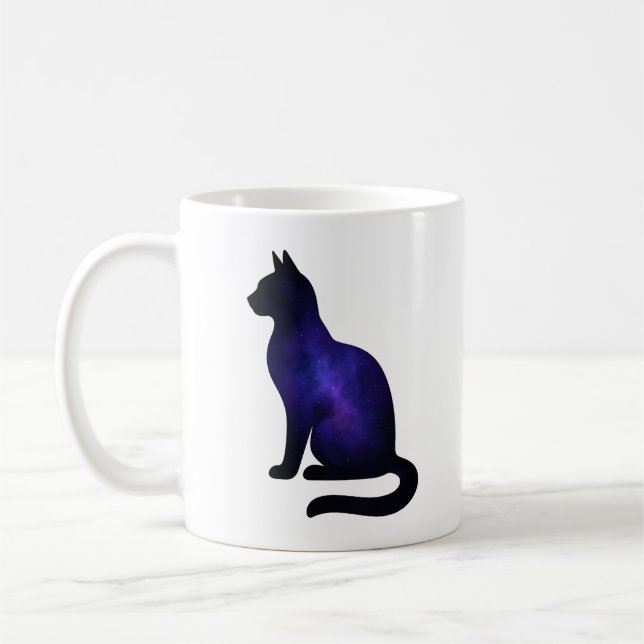 Galaxy Cat Illustration | Cosmic Nebula Cat Lover Coffee Mug (Left)