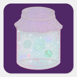 Galaxy Cat in a Jar Kawaii Space Cat Art Square Sticker