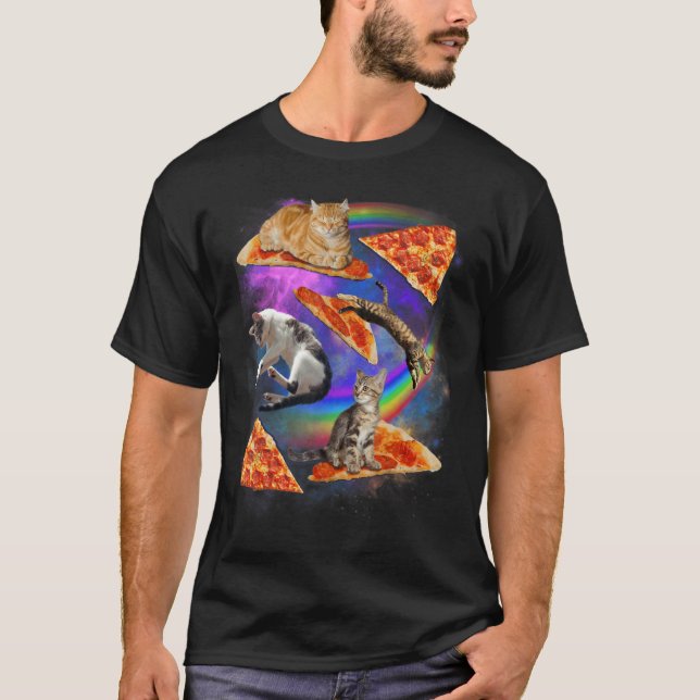Galaxy Cat In Space Cat Riding Pizza 1 T-Shirt (Front)