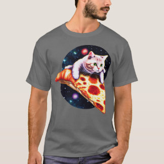 Galaxy Cat Riding A slice of Pizza T-Shirt