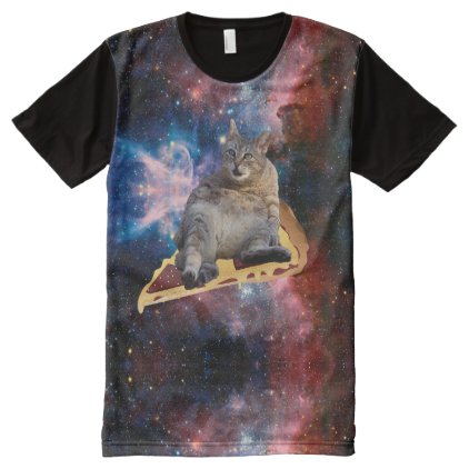 Galaxy Cat Surfing on Pizza All-Over-Print T-Shirt