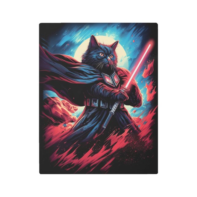 Galaxy Cat Swordsman Metal Print (Front)