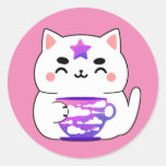 Galaxy cat Tea Classic Round Sticker