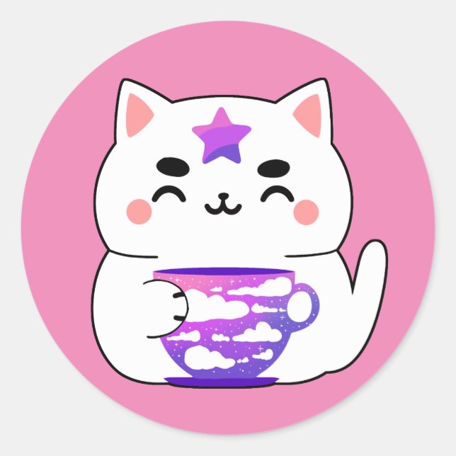 Galaxy cat Tea Classic Round Sticker (Front)