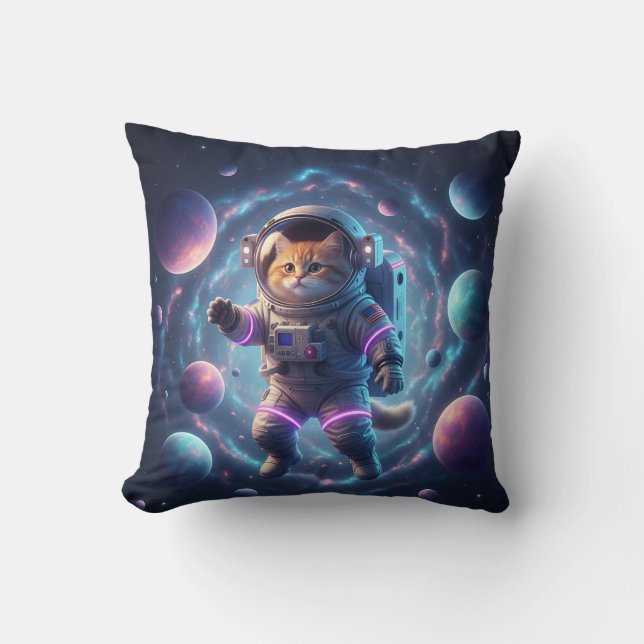Galaxy Cat – The Space Explorer Throw Pillow (Front)