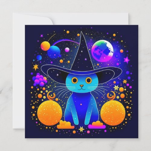 Galaxy Cat Witch Halloween Thank You Card