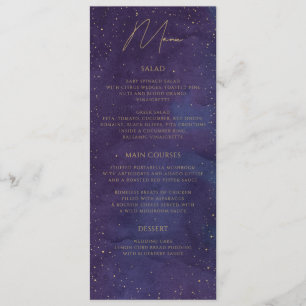 Galaxy Celestial Starry Night Purple Gold Wedding Menu