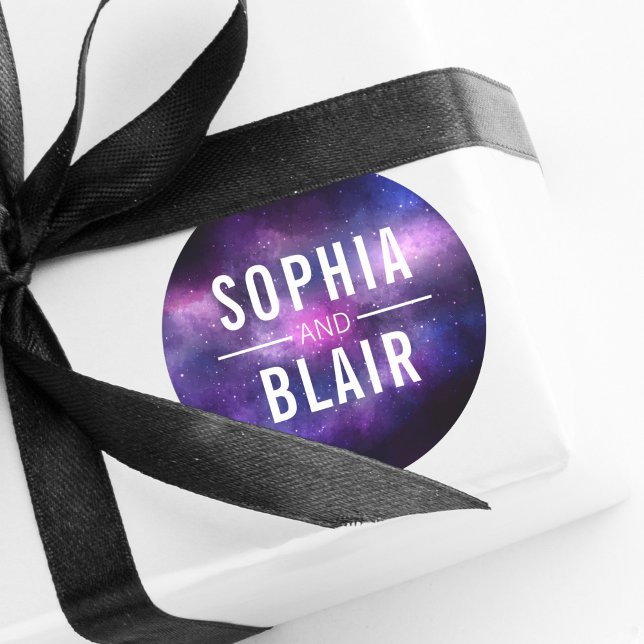 Galaxy Celestial Stars Modern Wedding Personalized Classic Round Sticker (Creator Uploaded)