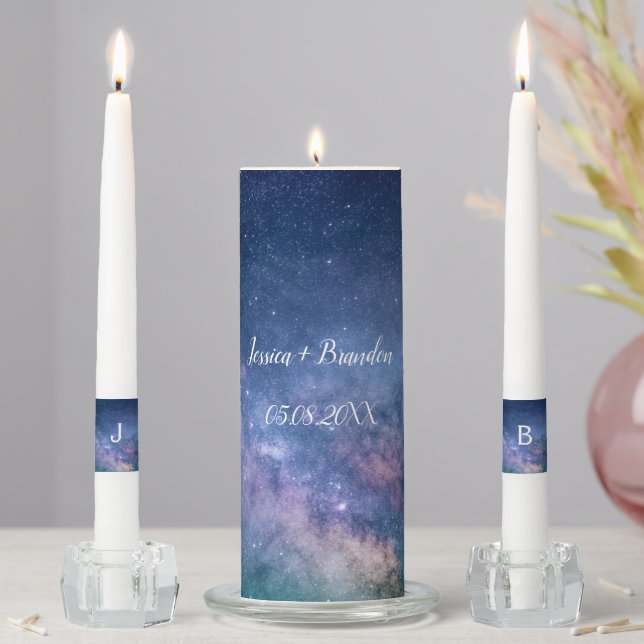Galaxy Celestial Stars Universe Space Navy Blue Unity Candle Set (In Situ)