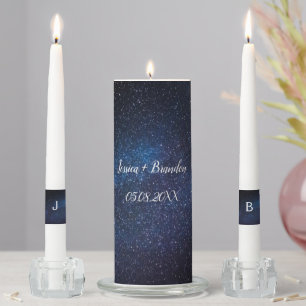 Galaxy Celestial Stars Universe Space Navy Blue Unity Candle Set