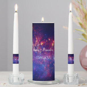Galaxy Celestial Stars Universe Space Navy Blue Unity Candle Set