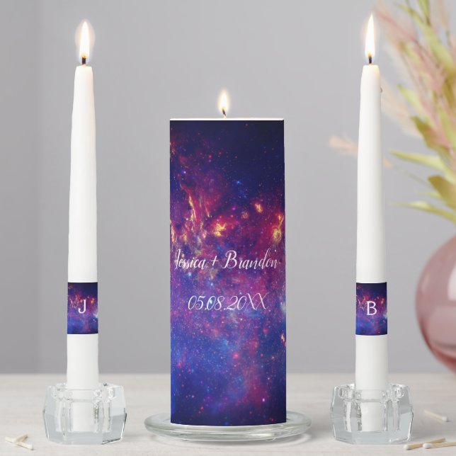Galaxy Celestial Stars Universe Space Navy Blue Unity Candle Set (In Situ)