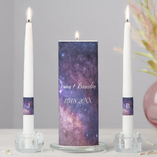 Galaxy Celestial Stars Universe Space Navy Blue Unity Candle Set