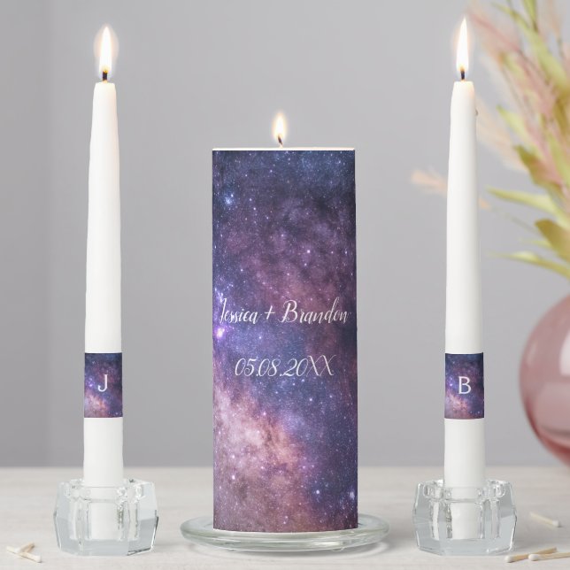 Galaxy Celestial Stars Universe Space Navy Blue Unity Candle Set (In Situ)