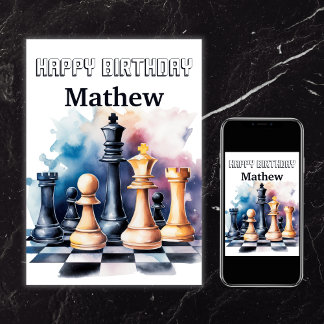 Galaxy Chess Pieces Modern Chess Birthday Card