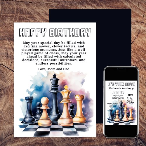 Galaxy Chess Pieces Modern Chess Birthday Card