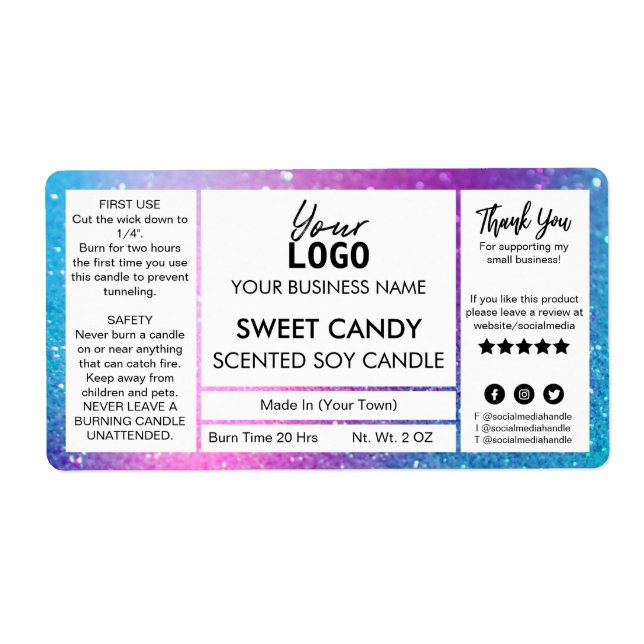 Galaxy Colored Candy Scented Soy Candle Label (Front)