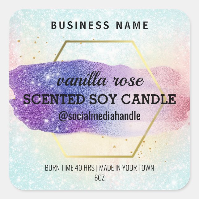 Galaxy Colored Hexagram Scented Soy Candle Labels (Front)