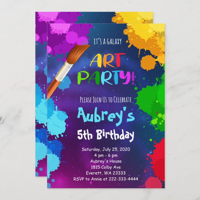 Galaxy Colorful Painting Birthday Invitation (Front/Back)