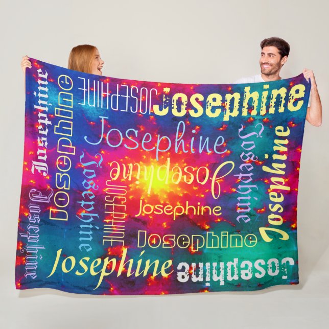 Galaxy Colorful tie-dye Sunburst Personalized Name Fleece Blanket (In Situ)