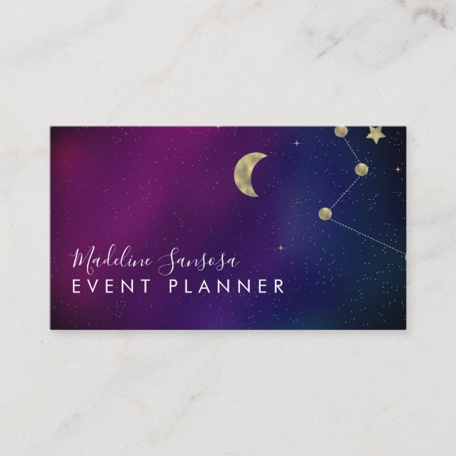 Galaxy Constellation Gold Star Moon Business Card (Front)