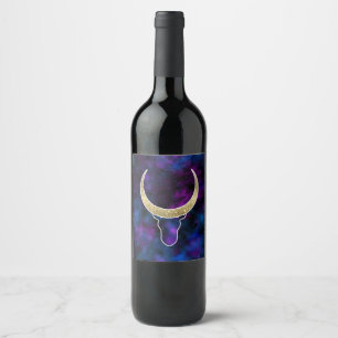 Galaxy cow bull with golden horns. Space design Wine Label