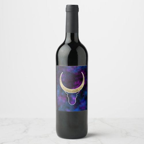 Galaxy cow bull with golden horns Space design Wine Label
