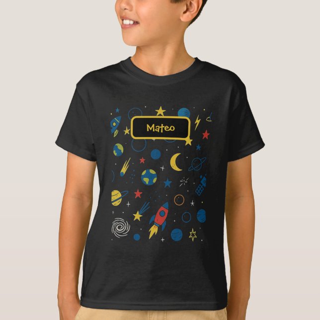 Galaxy Design Tshirt with Rocket and Stars for Boy (Front)