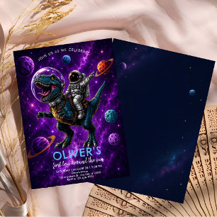Galaxy Dino 1st Birthday Invitation