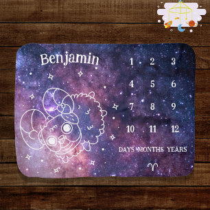 Galaxy Dog Aries Zodiac Gender Neutral Milestone Baby Blanket