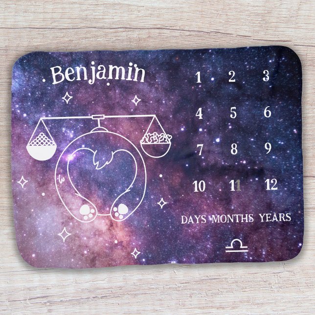 Galaxy Dog Libra Zodiac Gender Neutral Milestone Baby Blanket (Creator Uploaded)